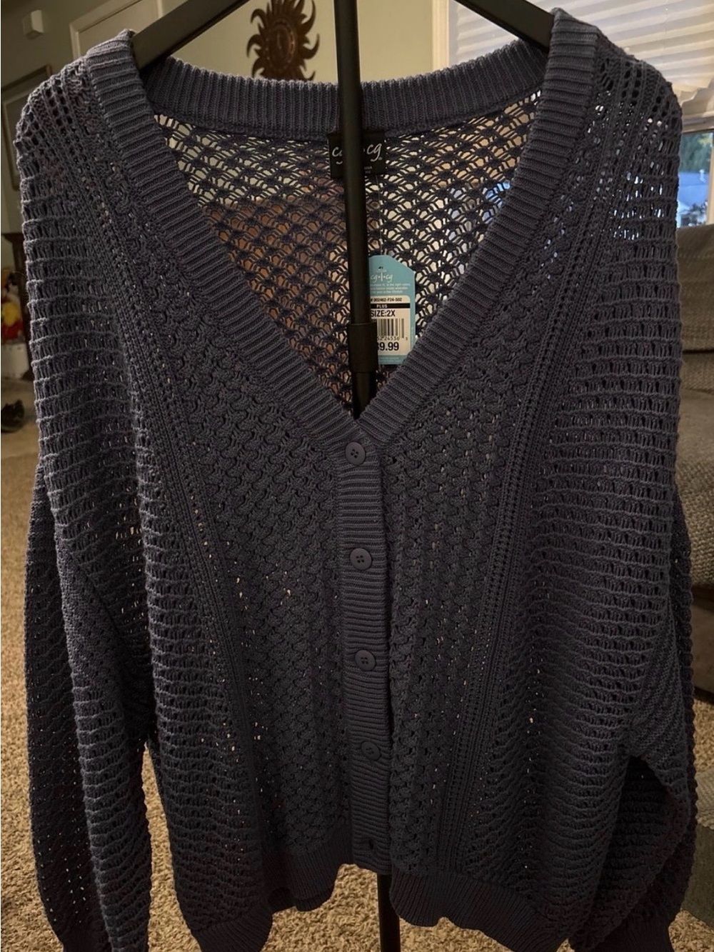 Cozy Open-Knit V-Neck Cardigan Sweater - Navy